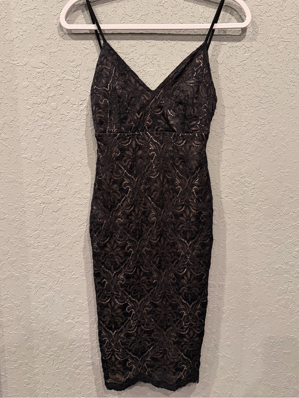 Lovely Day Black Lace Midi Dress with Nude Lining